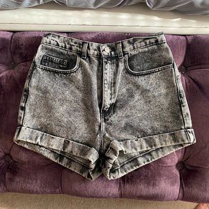 American Apparel High Waisted Cuffed Black Denim Shorts Size 29